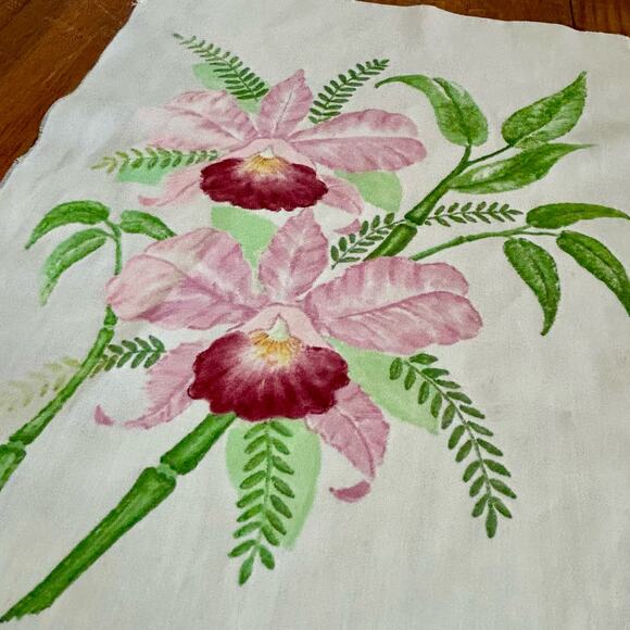 Vintage Hand Painted floral Pink Iris Artwork on Cotton - Picture 8 of 9